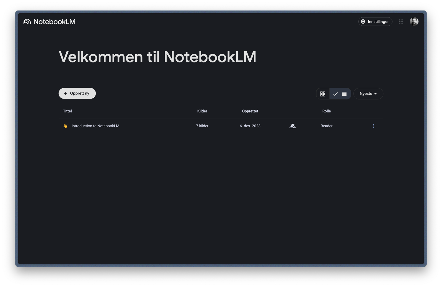 oversikt over tråder i NotebookLM