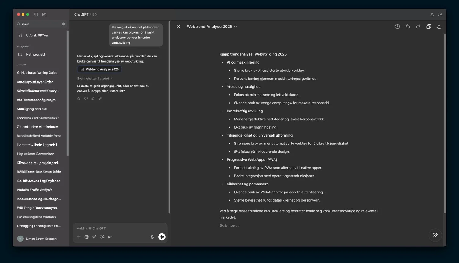 eksempel på tredelt grensesnitt i ChatGPT