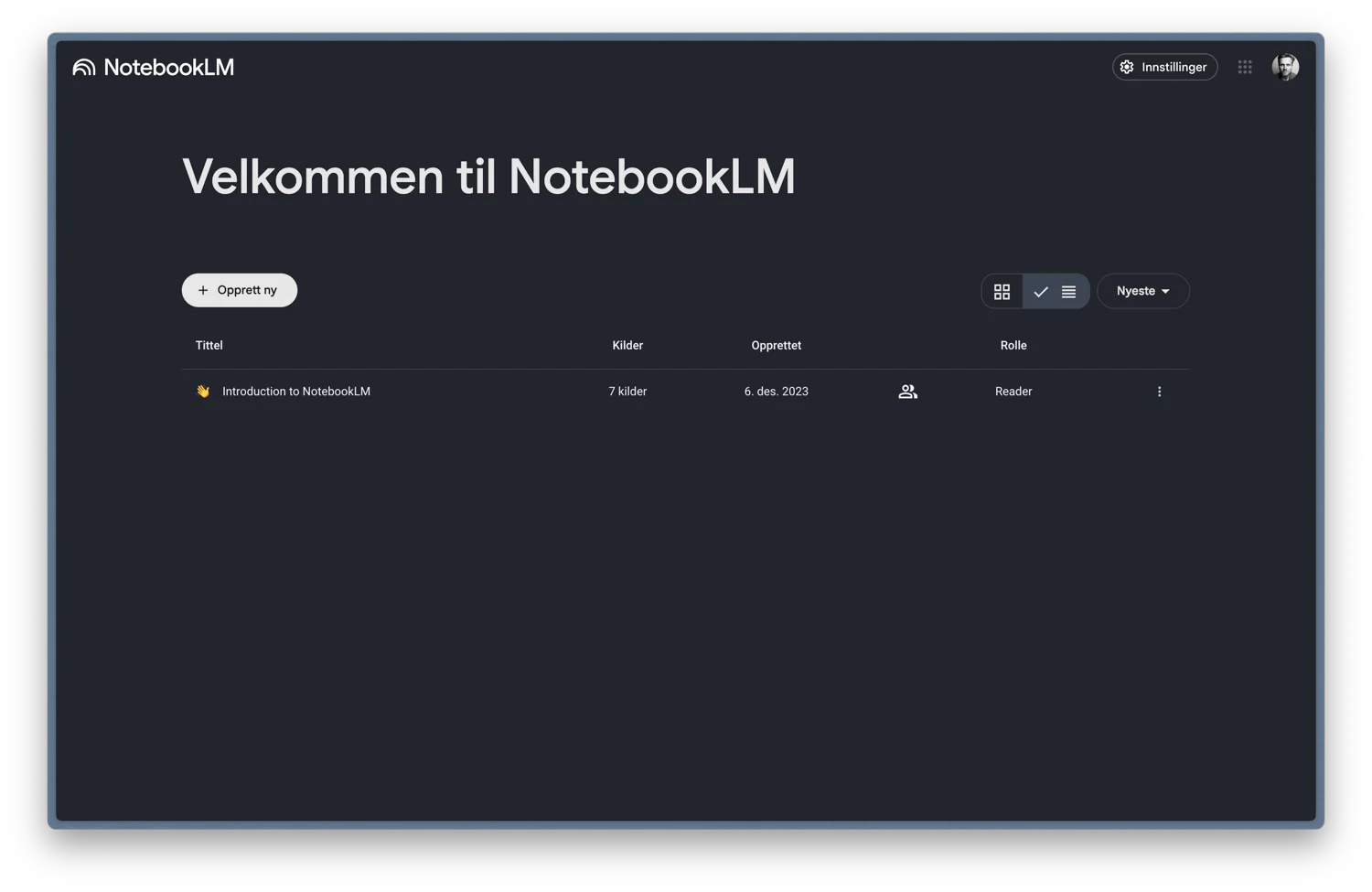 oversikt over tråder i NotebookLM